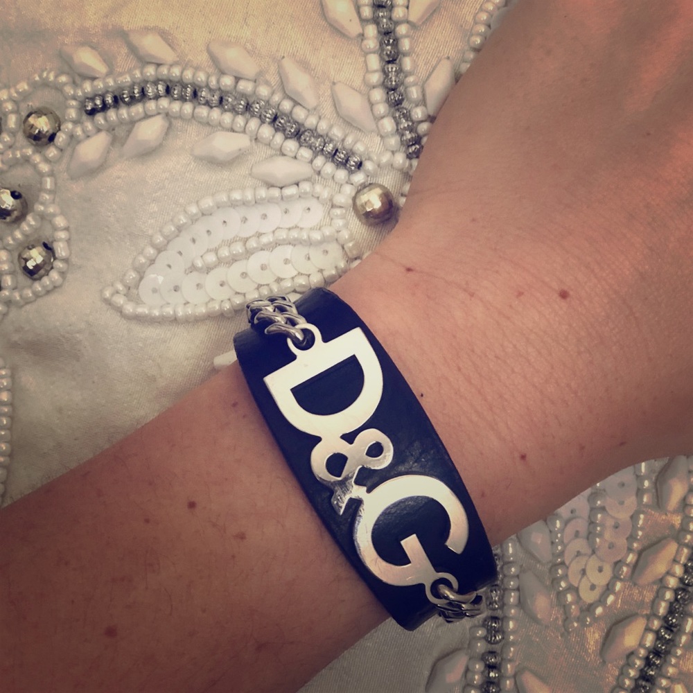 D&G Black Leather Bracelet With Silver Hardware